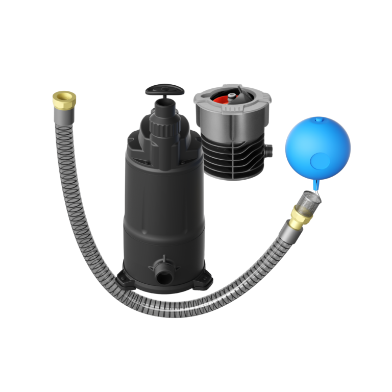 Tauchpumpe mit Schwimmerkugel und Schlauch aus dem Pumpenpaket Garten